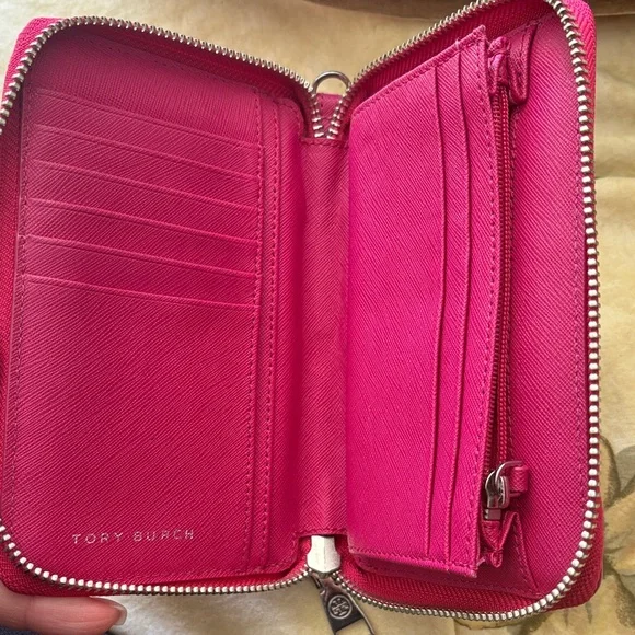 Tory Burch Hot Pink Saffiano Zip-Around Wallet - Picture 2 of 3